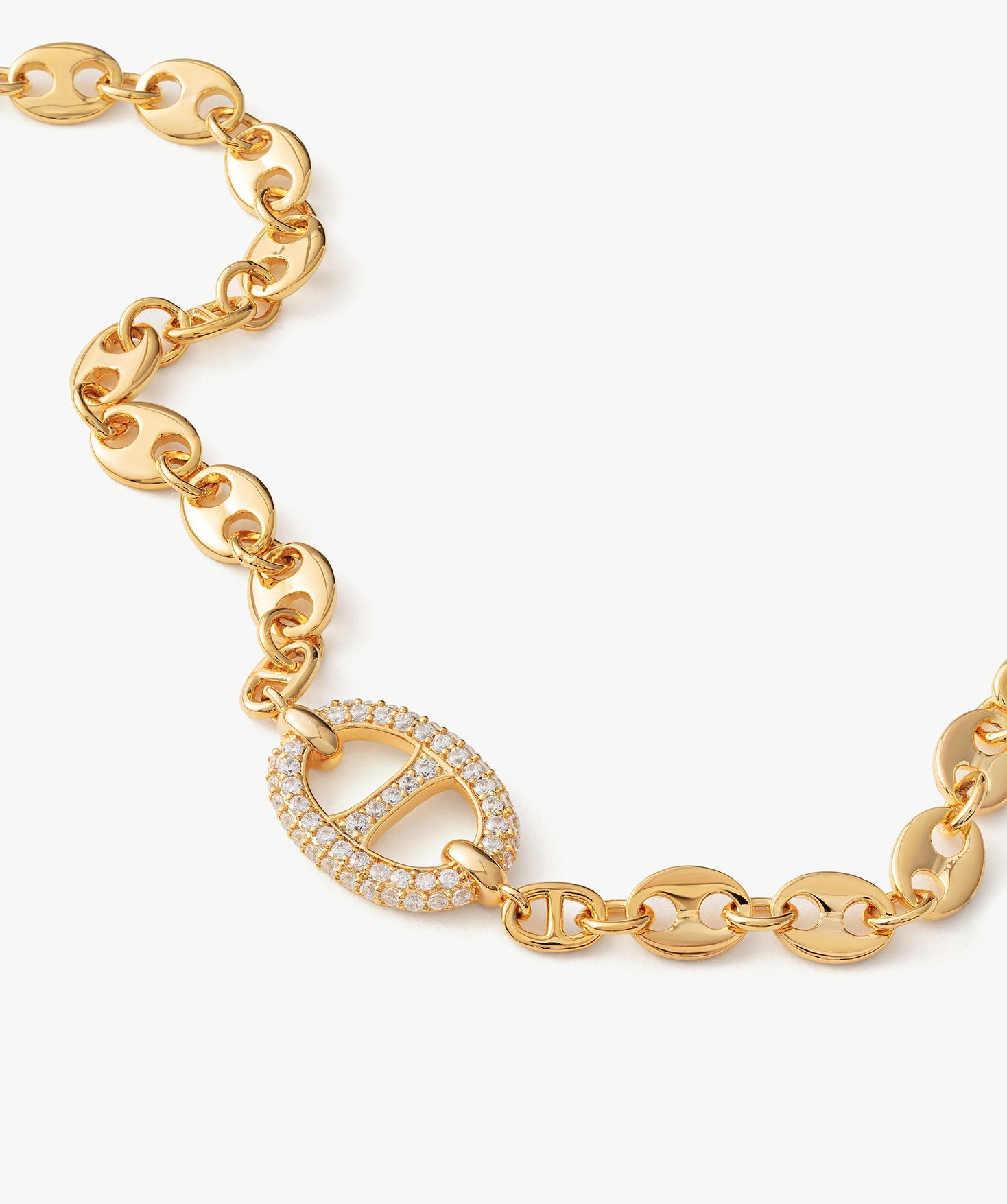 Gold Mariner Chain Necklace with Pavé Link – 18ct Gold Plated Jewelry | MaiaMina