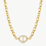 Gold Mariner Chain Necklace with Pavé Link – 18ct Gold Plated Jewelry | MaiaMina