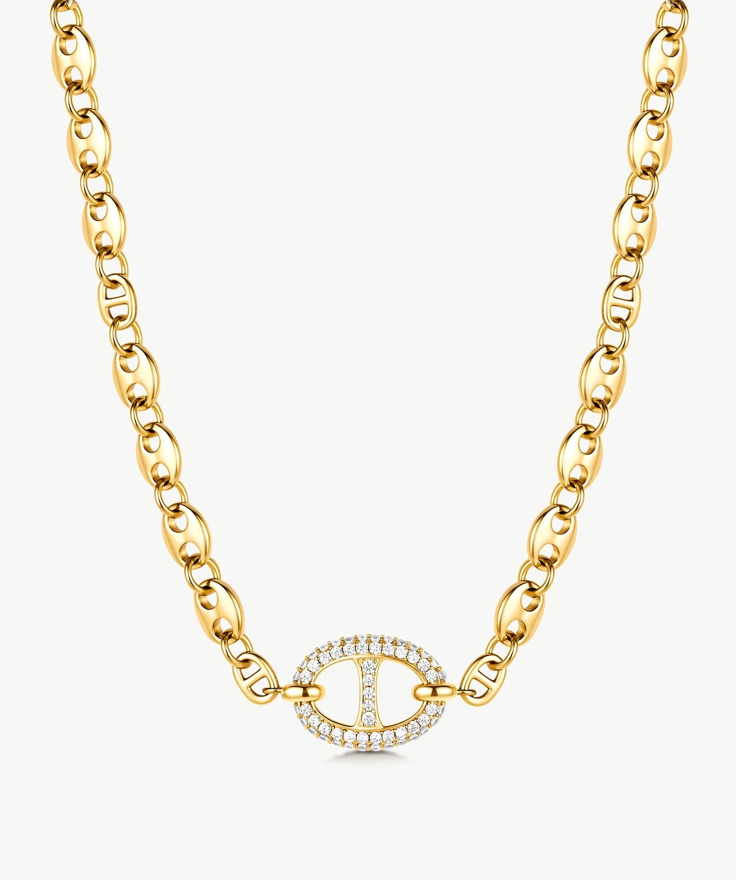 Gold Mariner Chain Necklace with Pavé Link – 18ct Gold Plated Jewelry | MaiaMina