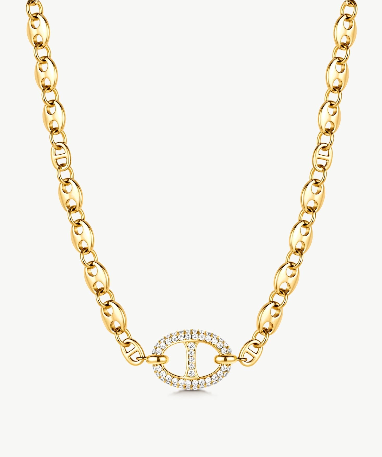 Gold Mariner Chain Necklace with Pavé Link – 18ct Gold Plated Jewelry | MaiaMina