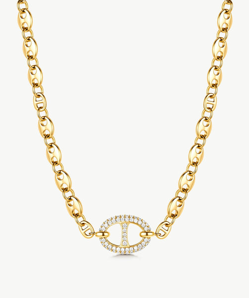 MaiaMina Gold Chain Necklace Short Anchor Link Pendant Everyday