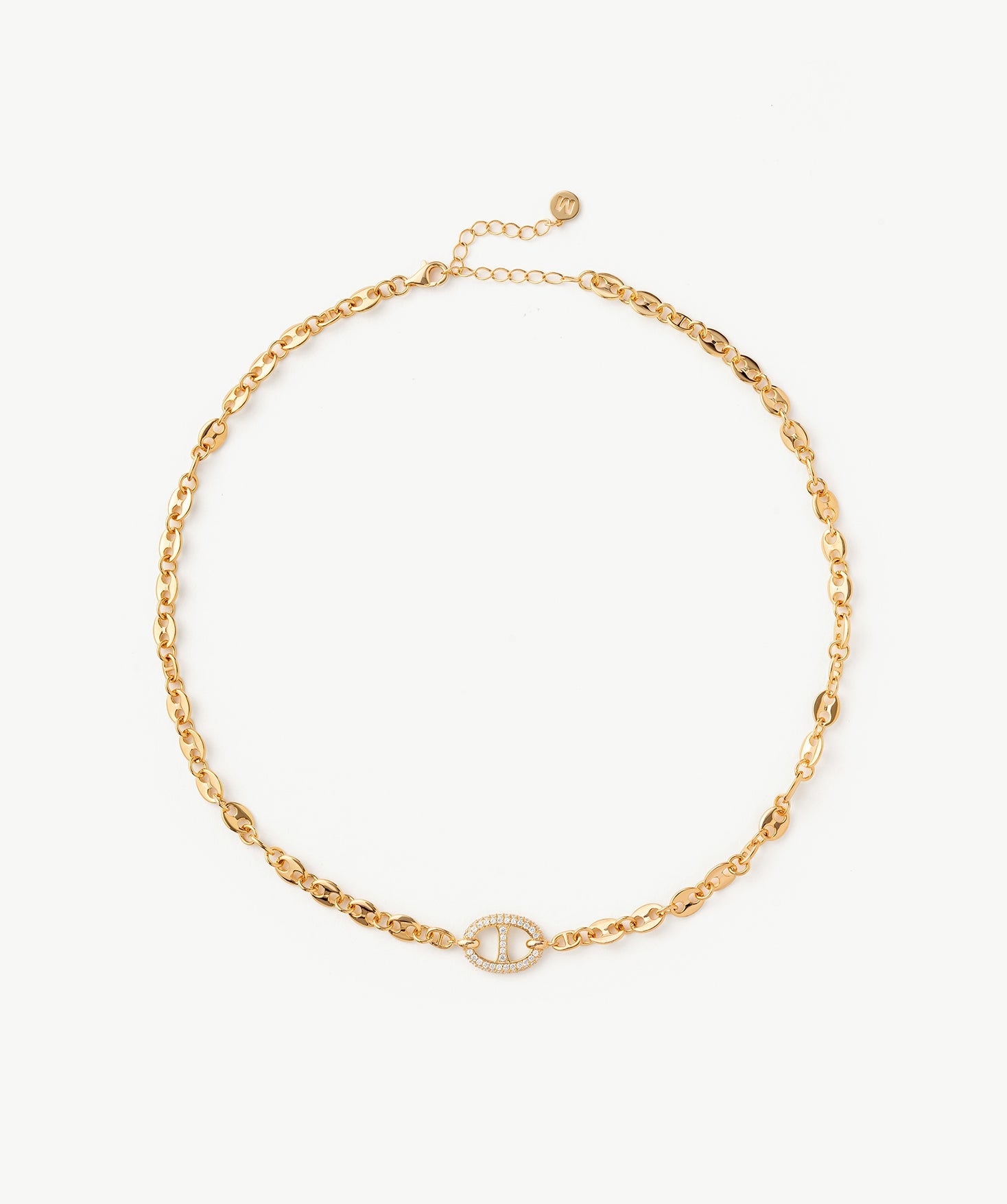 Gold Mariner Chain Necklace with Pavé Link – 18ct Gold Plated Jewelry | MaiaMina
