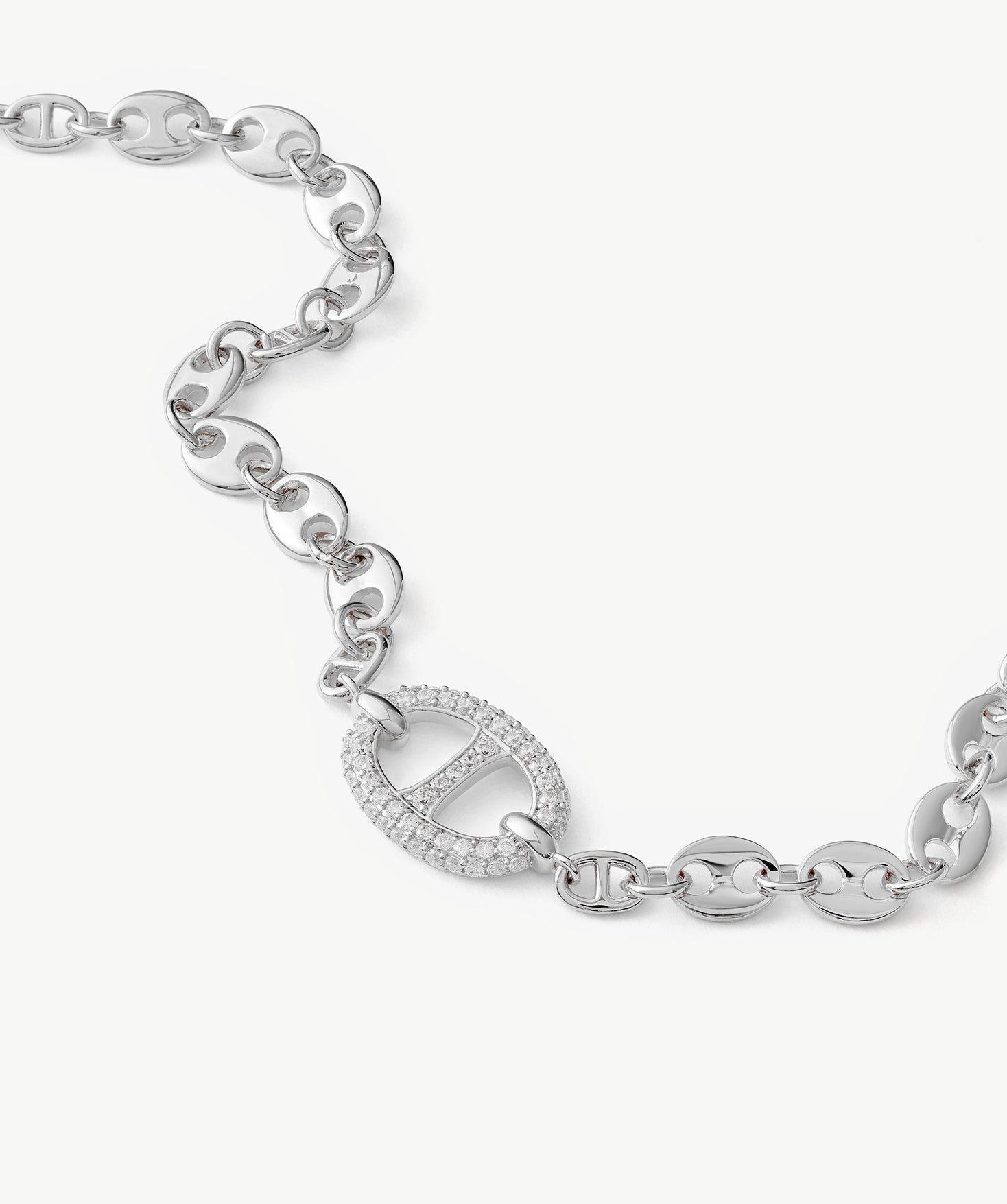 Pavé Mariner Chain Necklace in Silver | Classic Collection – MaiaMina