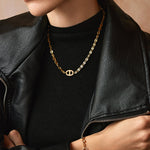 Gold Mariner Chain Necklace with Pavé Link – 18ct Gold Plated Jewelry | MaiaMina