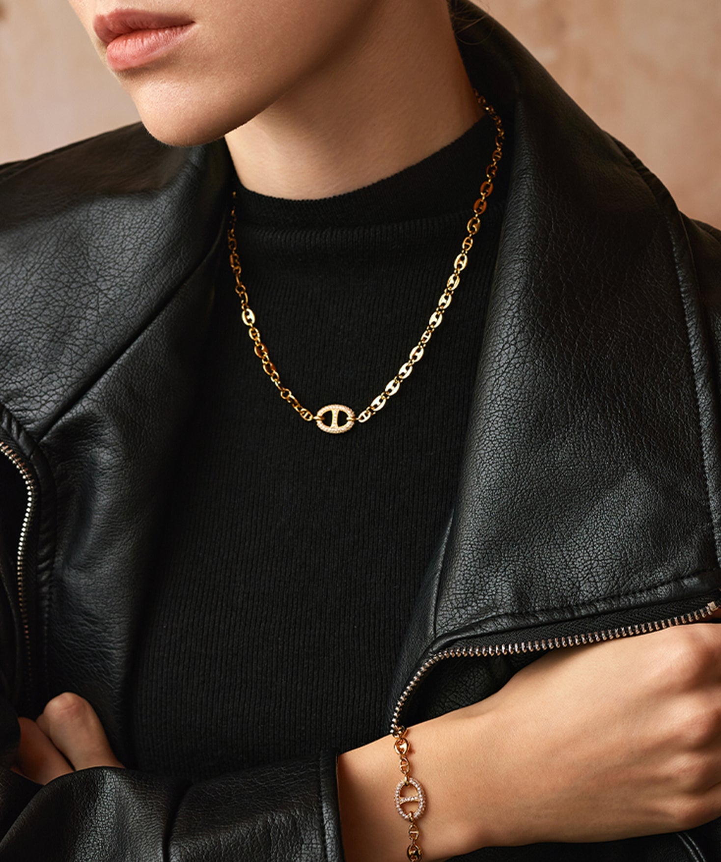 Gold Mariner Chain Necklace with Pavé Link – 18ct Gold Plated Jewelry | MaiaMina