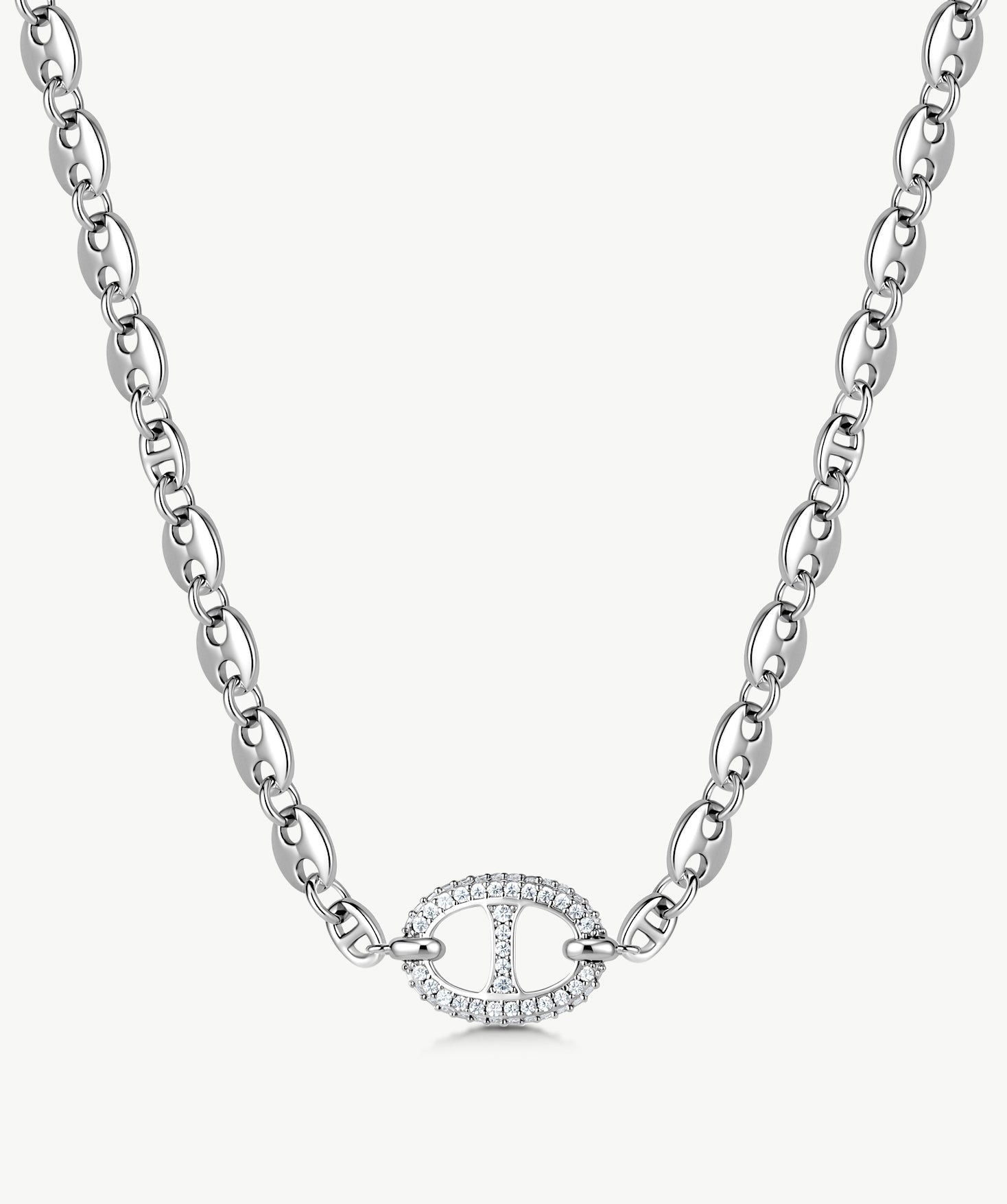 Pavé Mariner Chain Necklace in Silver | Classic Collection – MaiaMina