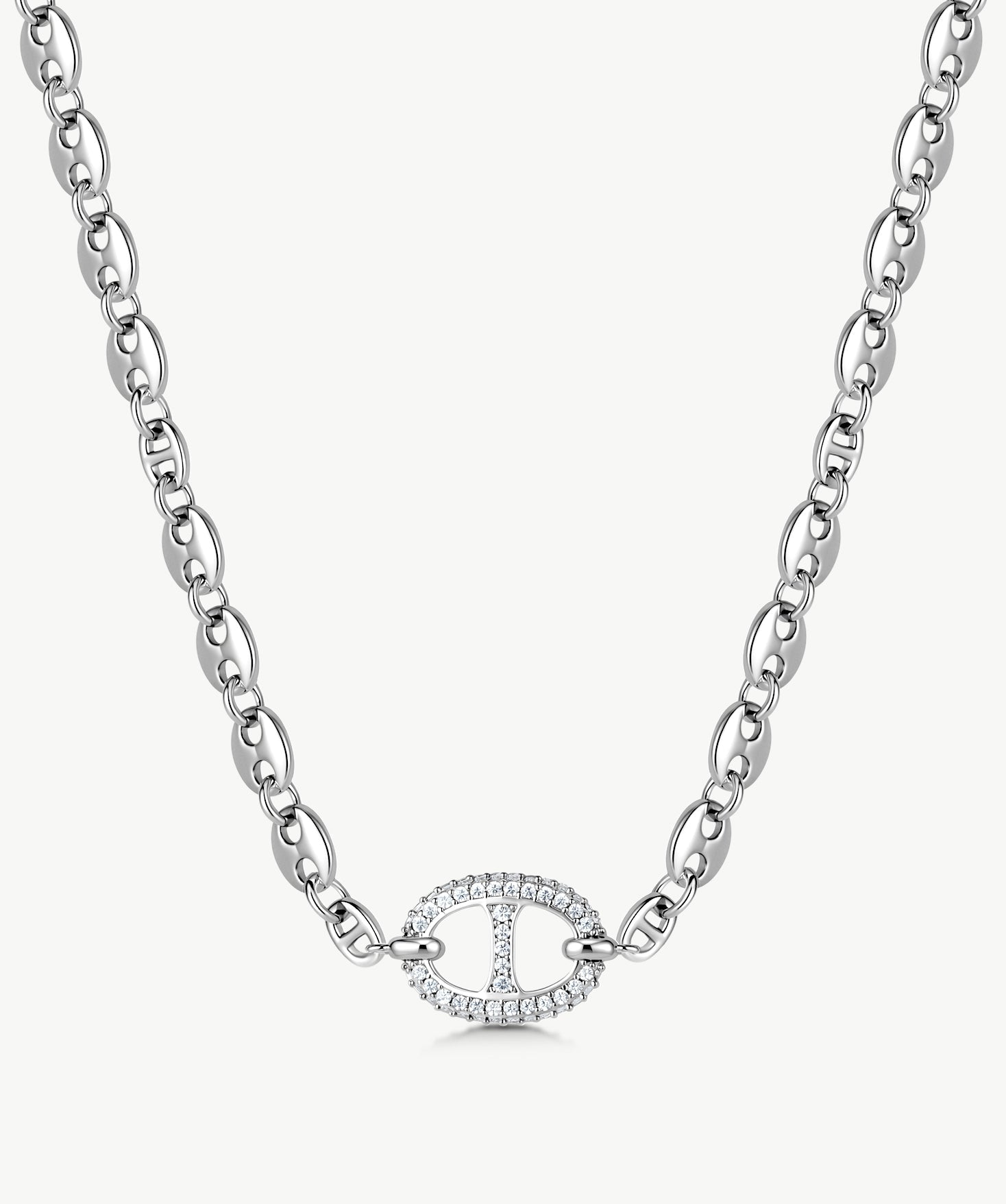 Pavé Mariner Chain Necklace in Silver | Classic Collection – MaiaMina