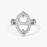 925 Sterling Silver Pave Mariner Chain Adjustable Ring – Symbol of Strength & Courage | MaiaMina