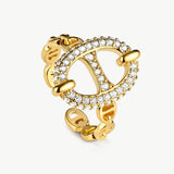 18K Gold Plated Pave Mariner Chain Adjustable Ring – Symbol of Strength & Courage | MaiaMina