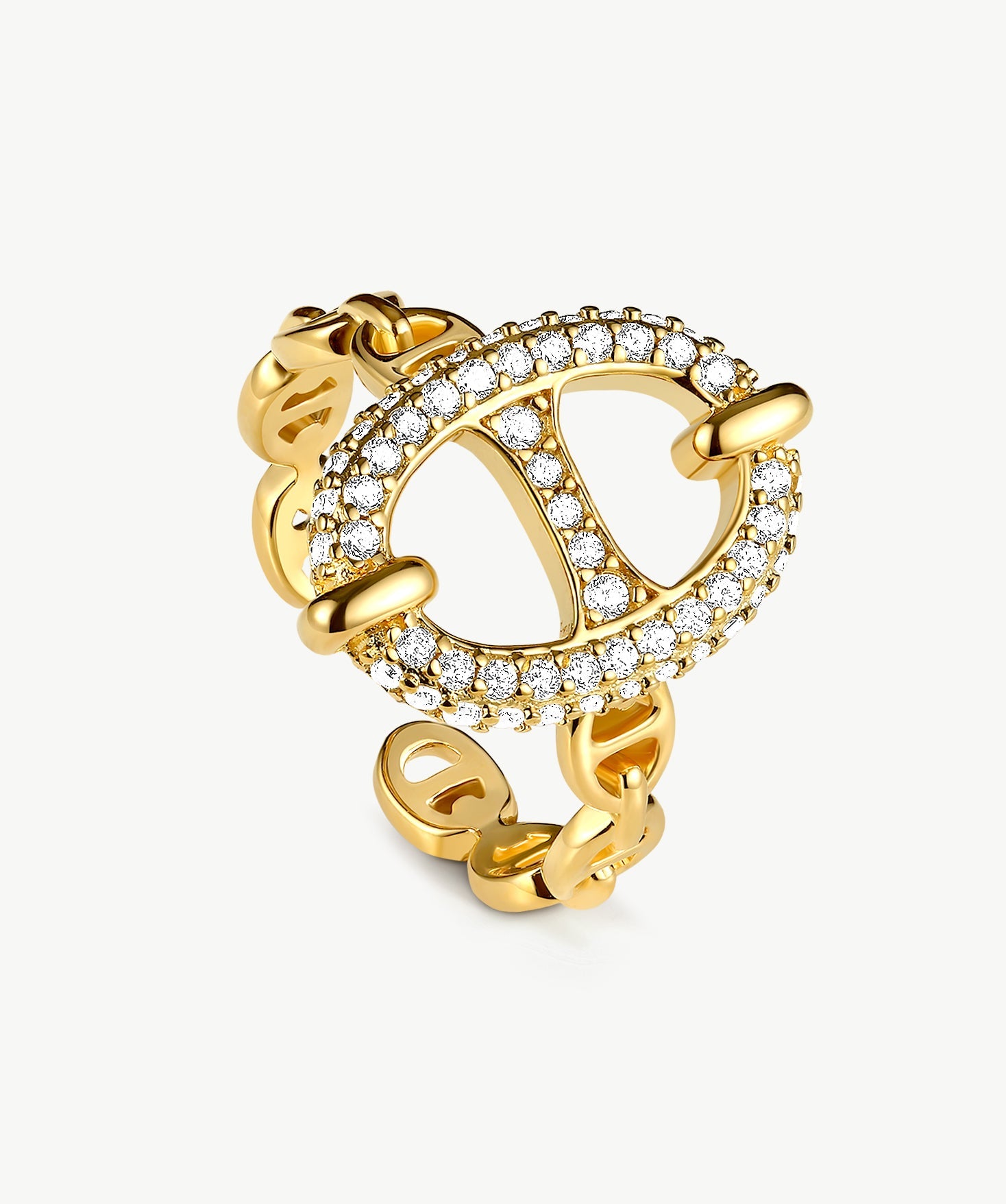 18K Gold Plated Pave Mariner Chain Adjustable Ring – Symbol of Strength & Courage | MaiaMina