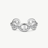 MaiaMina Open Ring Mariner Link CZ Ring Rhodium Plated Sterling Silver Adjustable Vero Collection