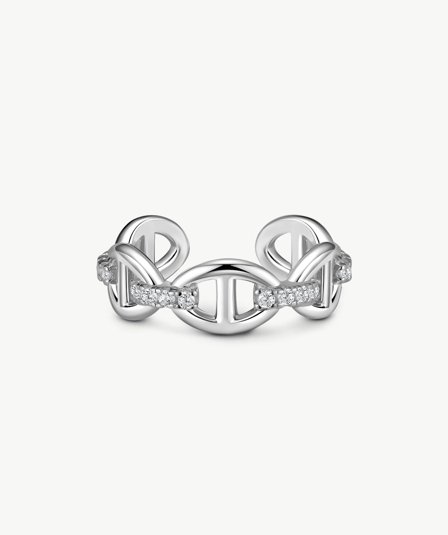 MaiaMina Open Ring Mariner Link CZ Ring Rhodium Plated Sterling Silver Adjustable Vero Collection