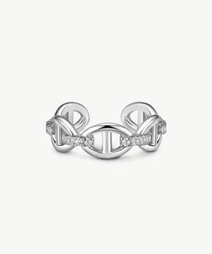 MaiaMina Open Ring Mariner Link CZ Ring Rhodium Plated Sterling Silver Adjustable Vero Collection