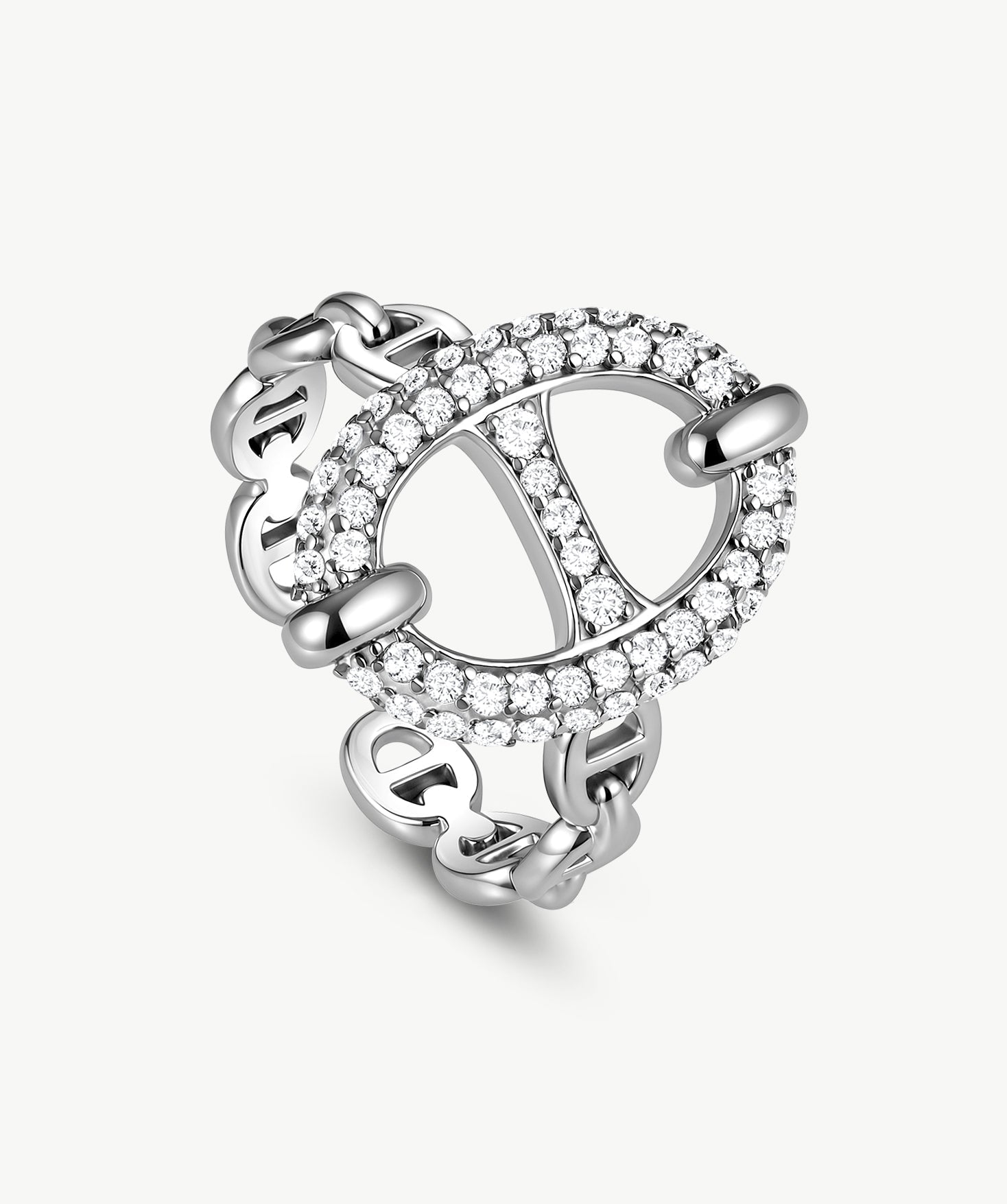 925 Sterling Silver Pave Mariner Chain Adjustable Ring – Symbol of Strength & Courage | MaiaMina