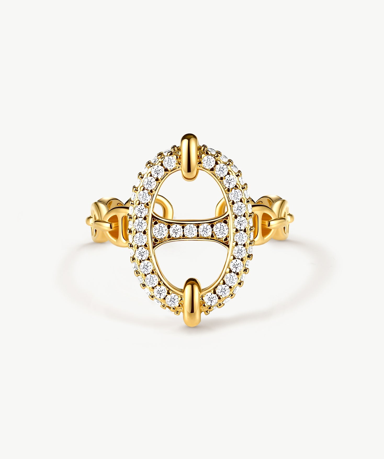 18K Gold Plated Pave Mariner Chain Adjustable Ring – Symbol of Strength & Courage | MaiaMina