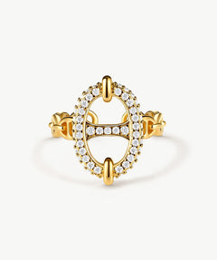 18K Gold Plated Pave Mariner Chain Adjustable Ring – Symbol of Strength & Courage | MaiaMina