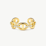 18K Gold Plated Pave Mariner Chain Adjustable Ring with Diamonds – Elegant Nautical Jewelry | MaiaMina