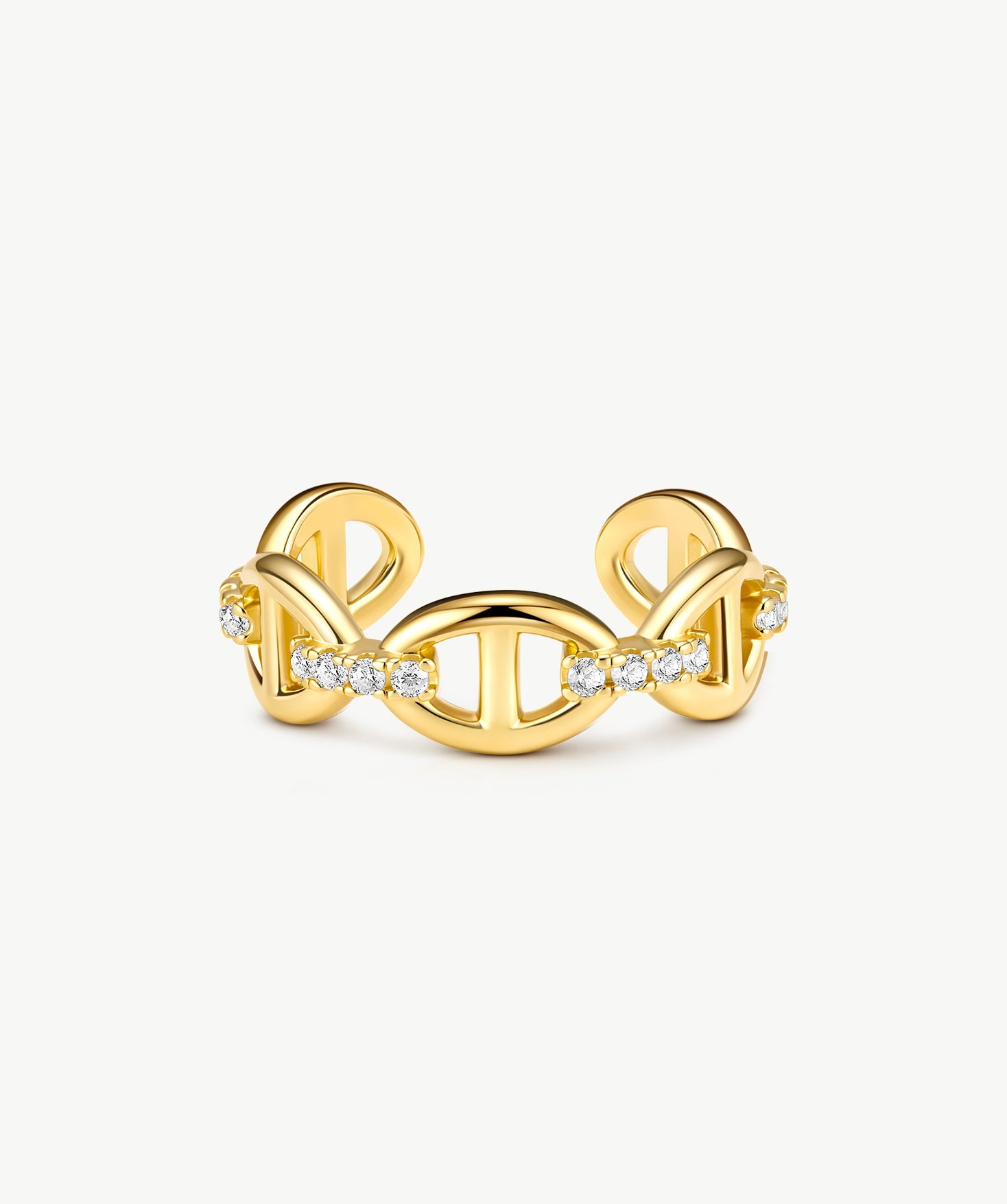 18K Gold Plated Pave Mariner Chain Adjustable Ring with Diamonds – Elegant Nautical Jewelry | MaiaMina