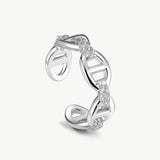 MaiaMina Open Ring Mariner Link CZ Ring Rhodium Plated Sterling Silver Adjustable Vero Collection