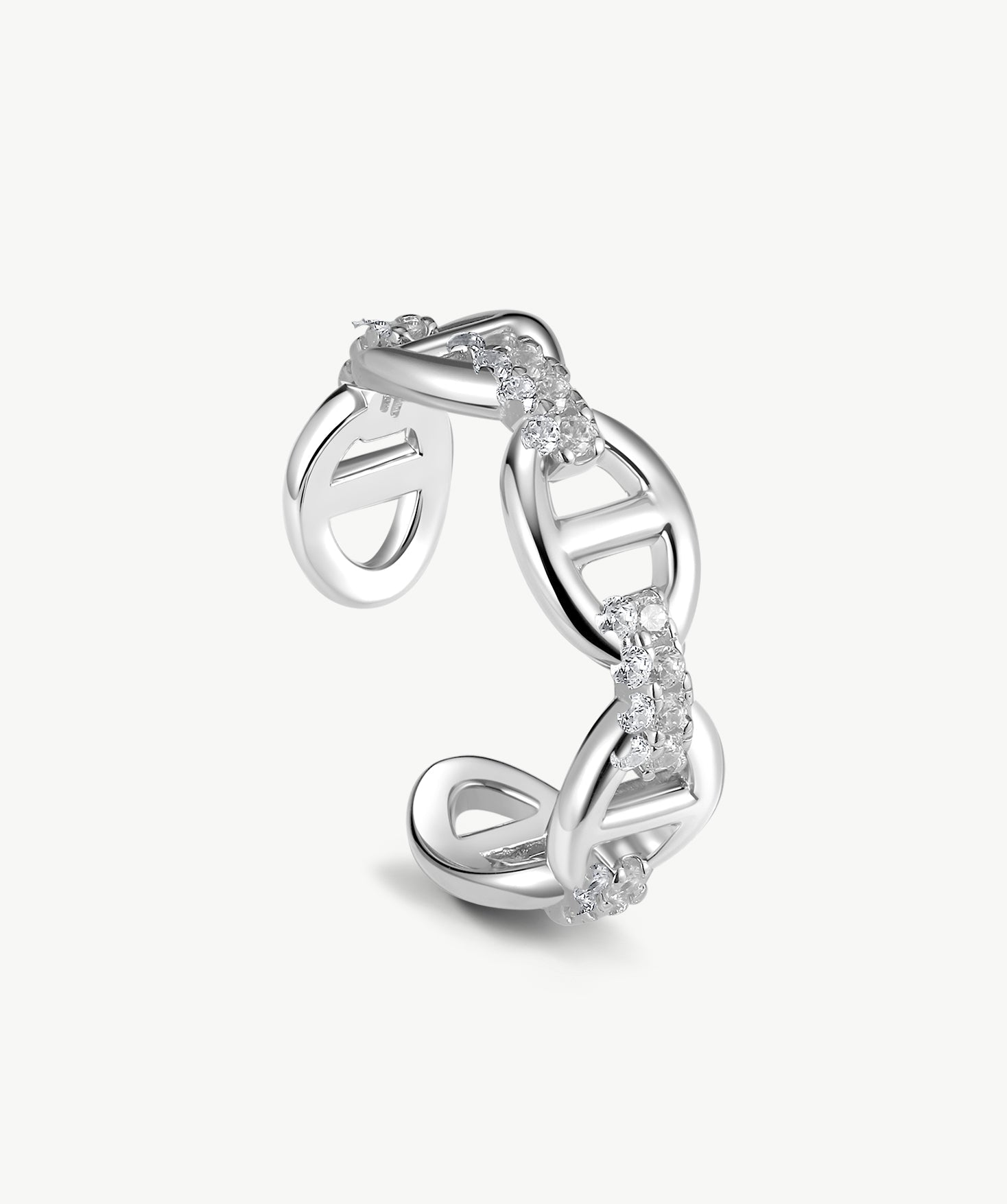 MaiaMina Open Ring Mariner Link CZ Ring Rhodium Plated Sterling Silver Adjustable Vero Collection