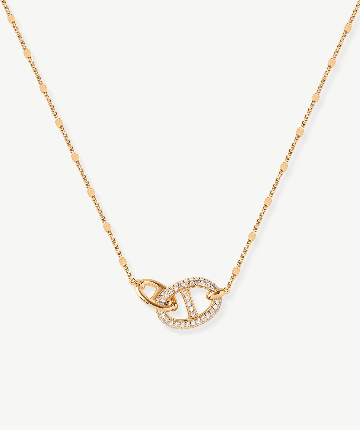 18K Gold Plated Pave Mariner Interlocking Pendant Necklace – Elegant Geometric Jewelry | MaiaMina