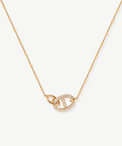 18K Gold Plated Pave Mariner Interlocking Pendant Necklace – Elegant Geometric Jewelry | MaiaMina