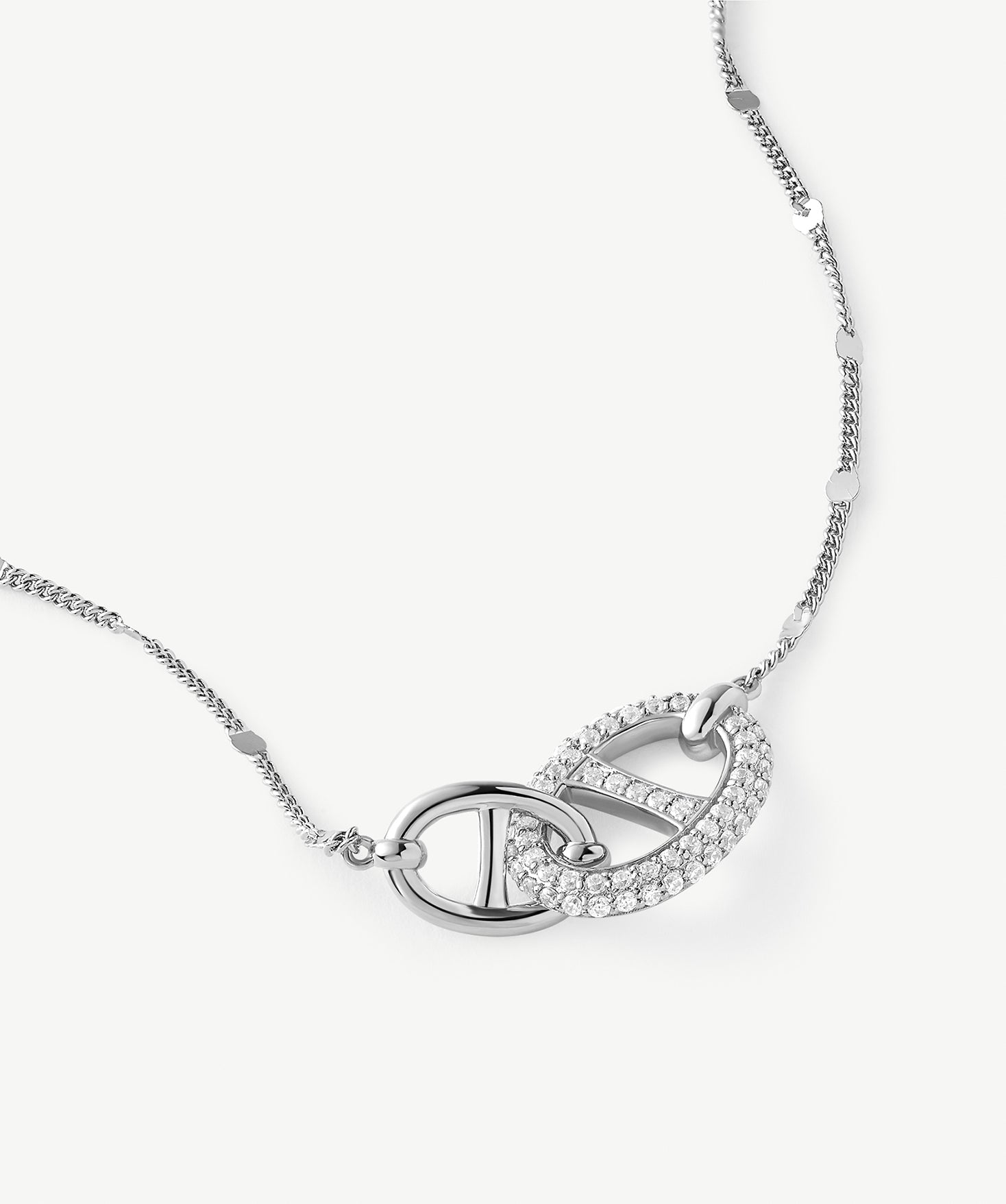 925 Sterling Silver Pave Mariner Interlocking Pendant Necklace – Elegant Geometric Jewelry | MaiaMina