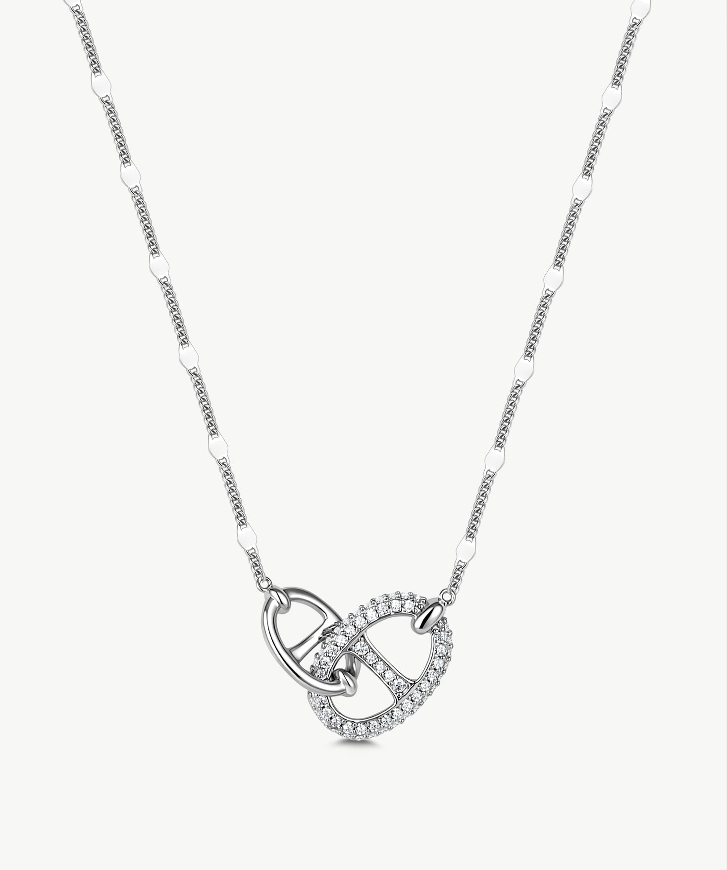 925 Sterling Silver Pave Mariner Interlocking Pendant Necklace – Elegant Geometric Jewelry | MaiaMina