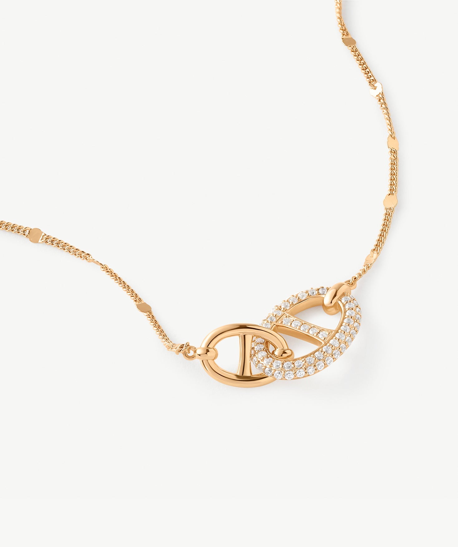 18K Gold Plated Pave Mariner Interlocking Pendant Necklace – Elegant Geometric Jewelry | MaiaMina