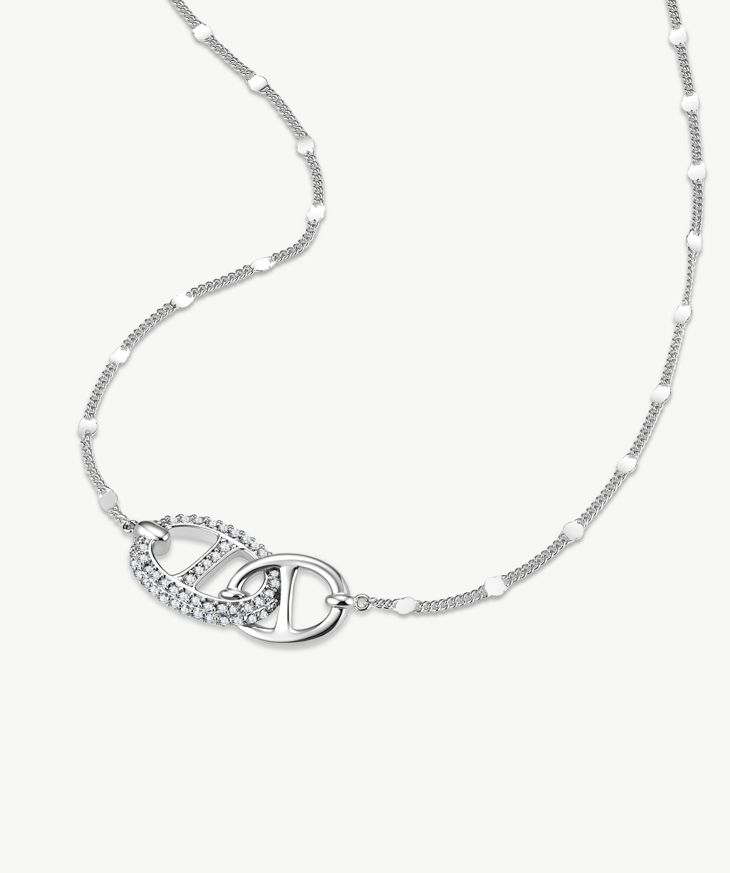 925 Sterling Silver Pave Mariner Interlocking Pendant Necklace – Elegant Geometric Jewelry | MaiaMina