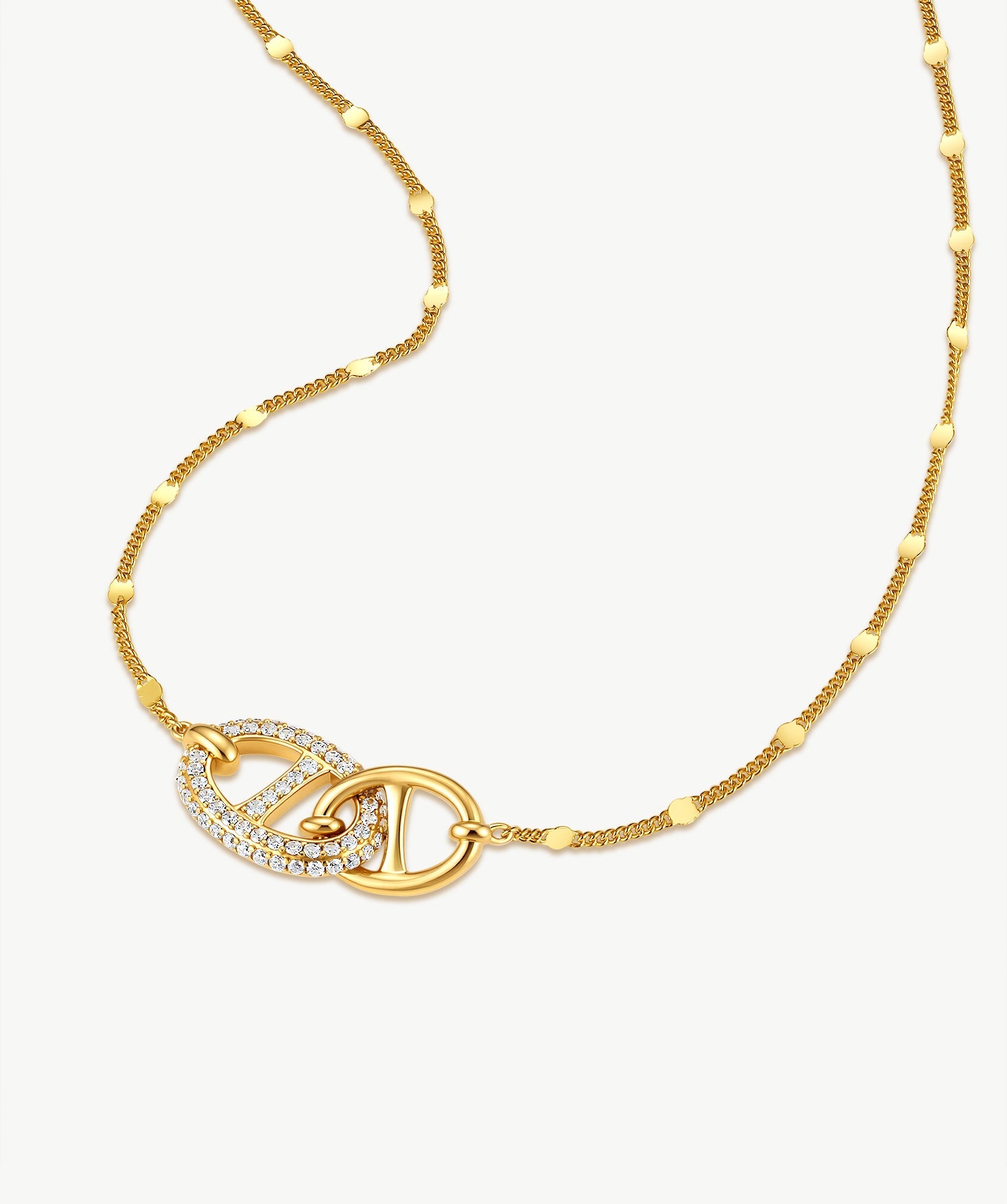 18K Gold Plated Pave Mariner Interlocking Pendant Necklace – Elegant Geometric Jewelry | MaiaMina
