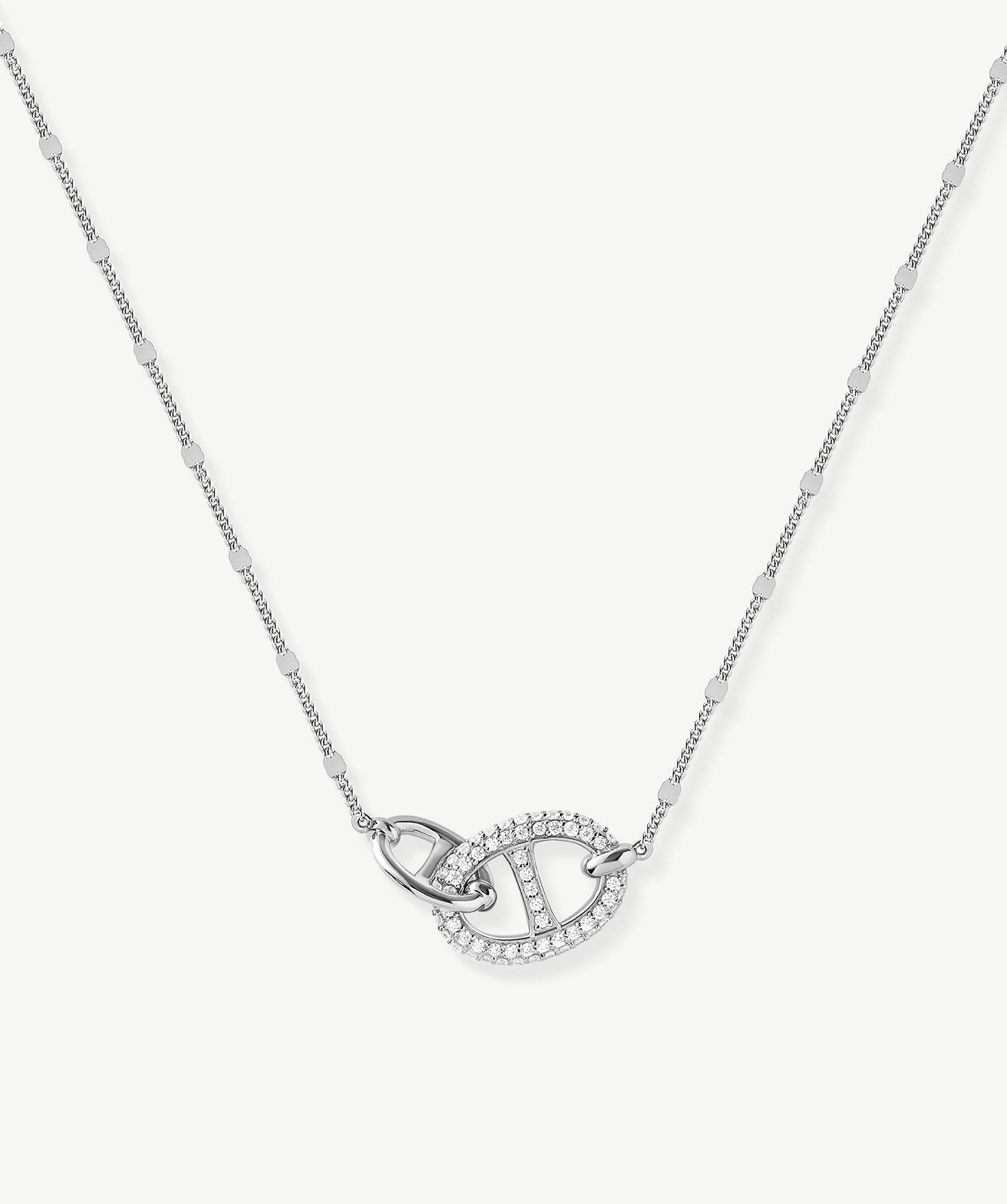925 Sterling Silver Pave Mariner Interlocking Pendant Necklace – Elegant Geometric Jewelry | MaiaMina