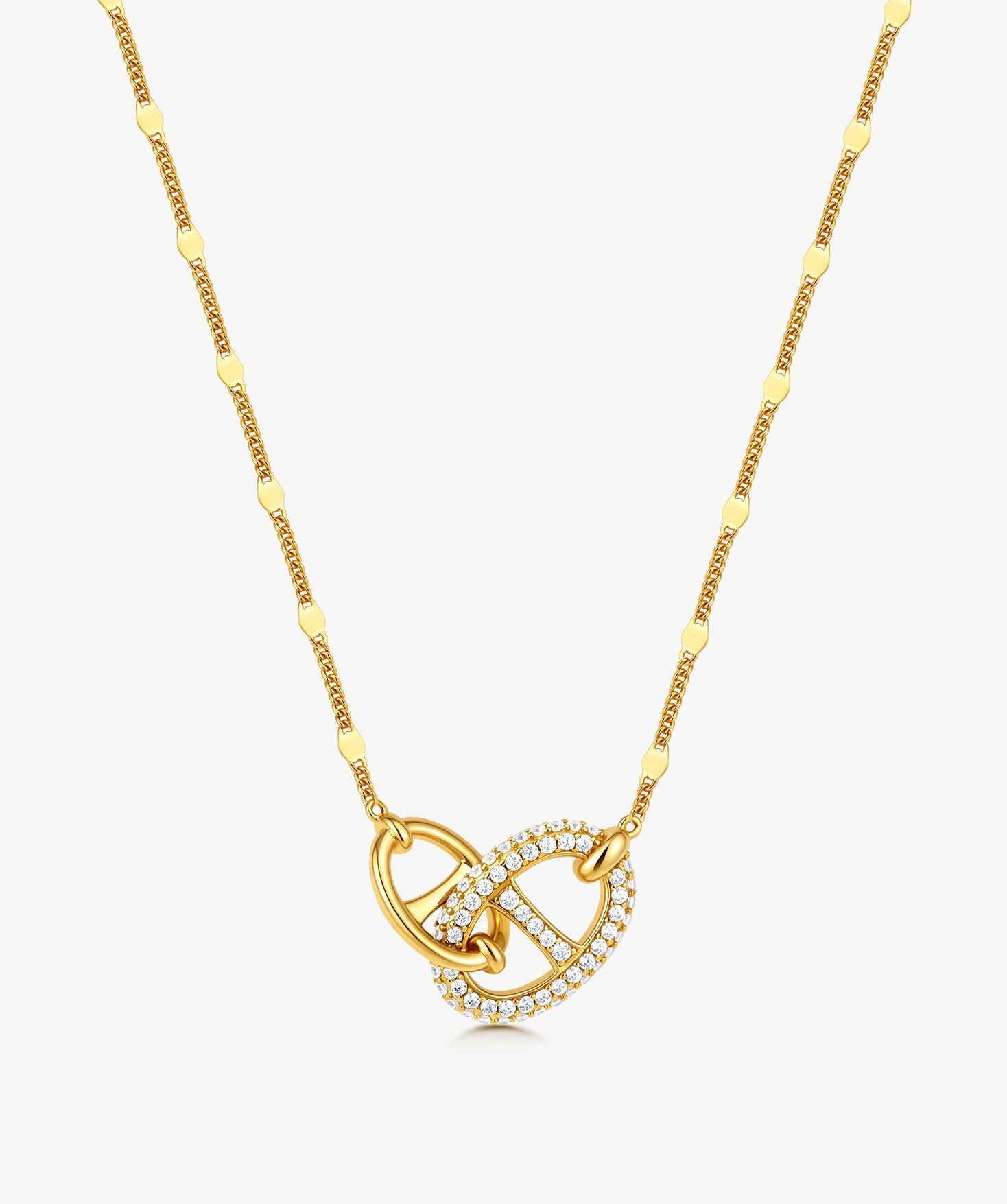 18K Gold Plated Pave Mariner Interlocking Pendant Necklace – Elegant Geometric Jewelry | MaiaMina