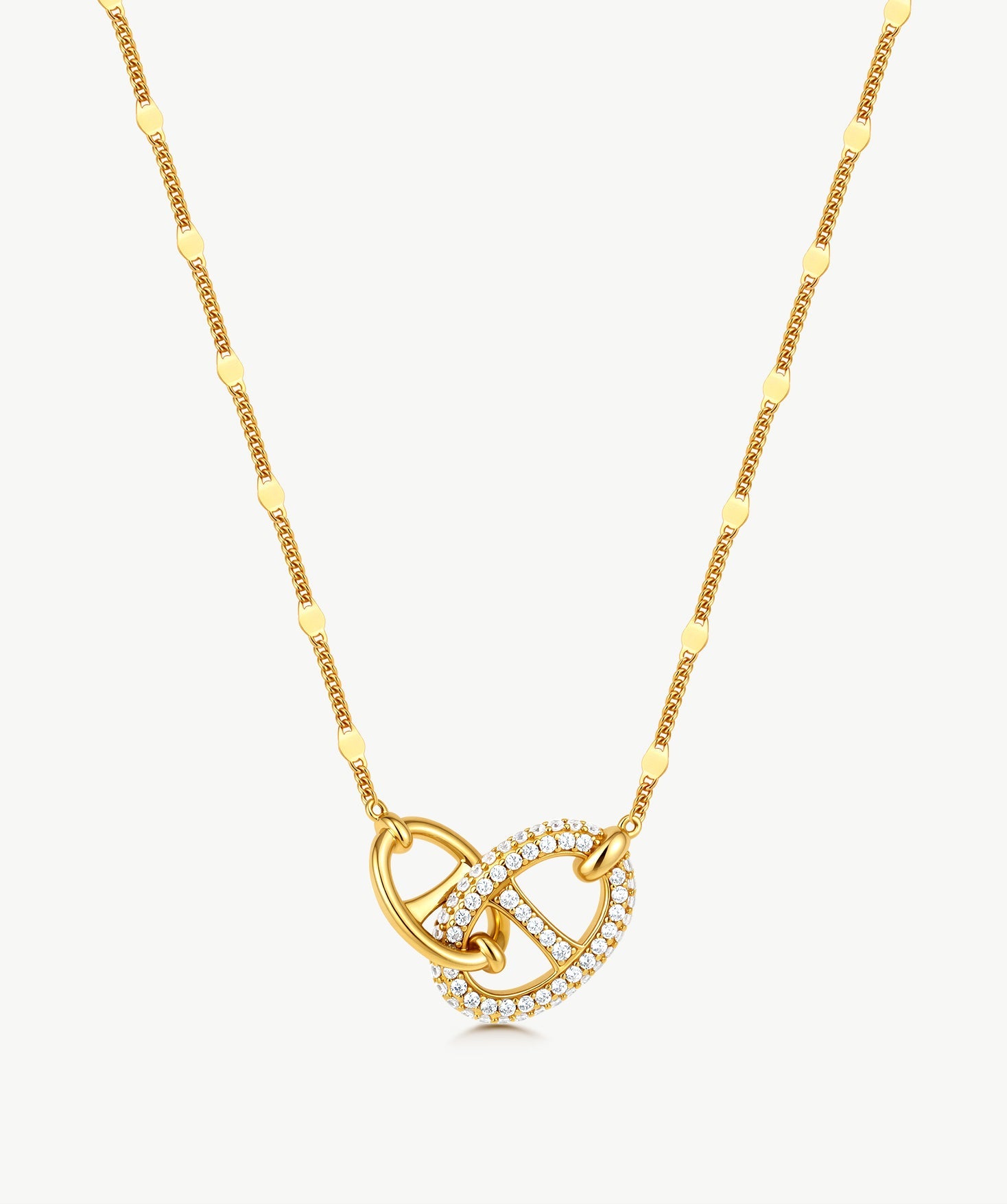18K Gold Plated Pave Mariner Interlocking Pendant Necklace – Elegant Geometric Jewelry | MaiaMina