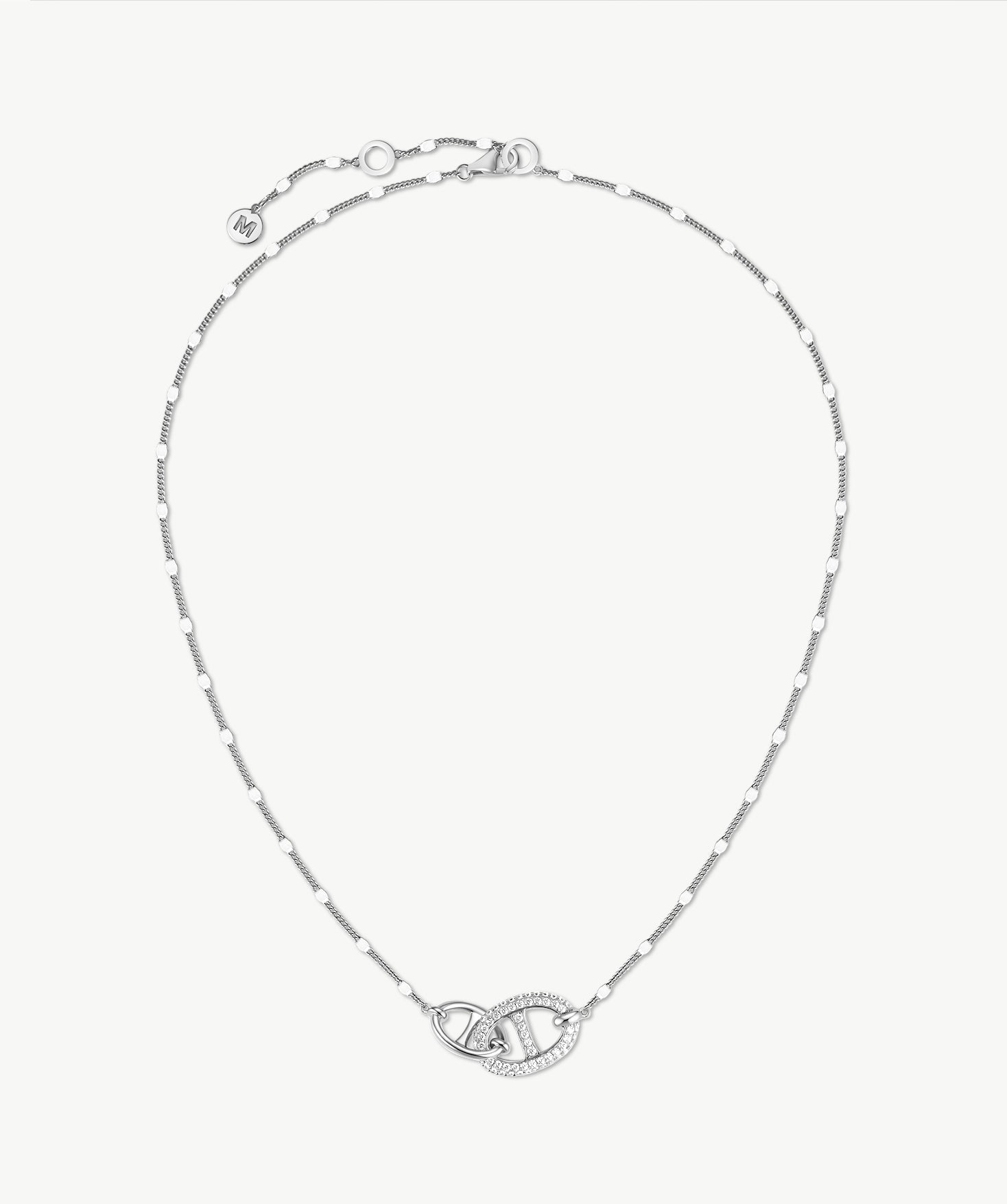 925 Sterling Silver Pave Mariner Interlocking Pendant Necklace – Elegant Geometric Jewelry | MaiaMina