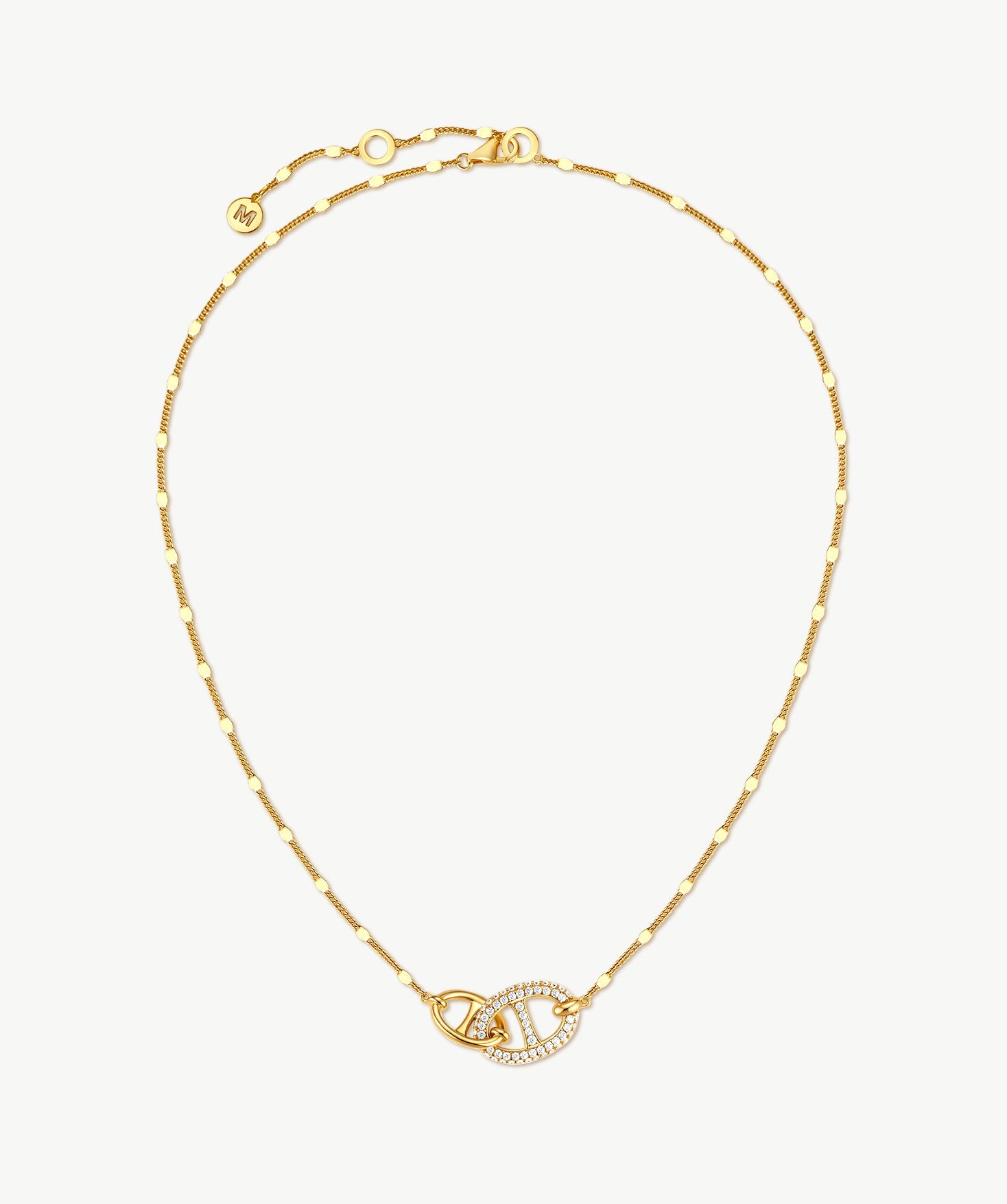 18K Gold Plated Pave Mariner Interlocking Pendant Necklace – Elegant Geometric Jewelry | MaiaMina