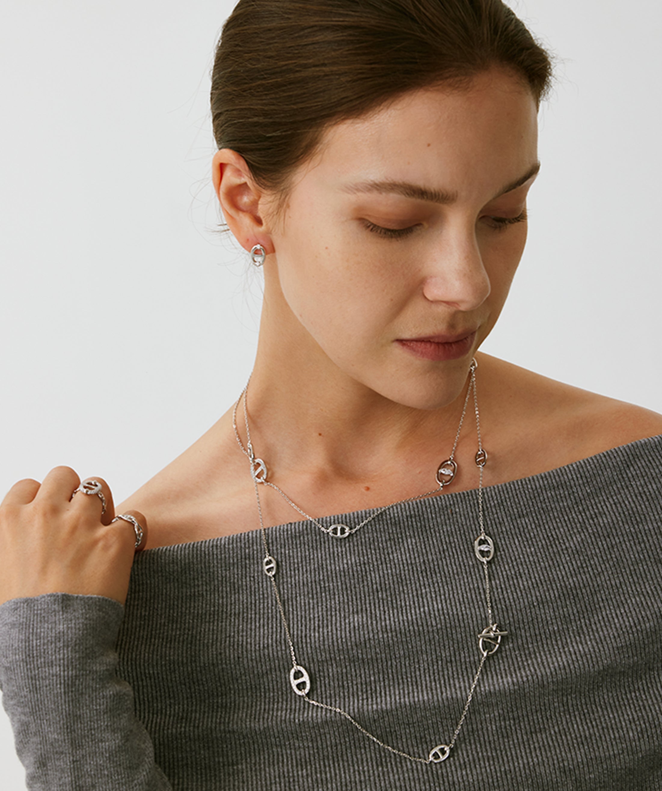 Silver Plated Mariner Chain Layered Necklace – 120cm Long | MaiaMina