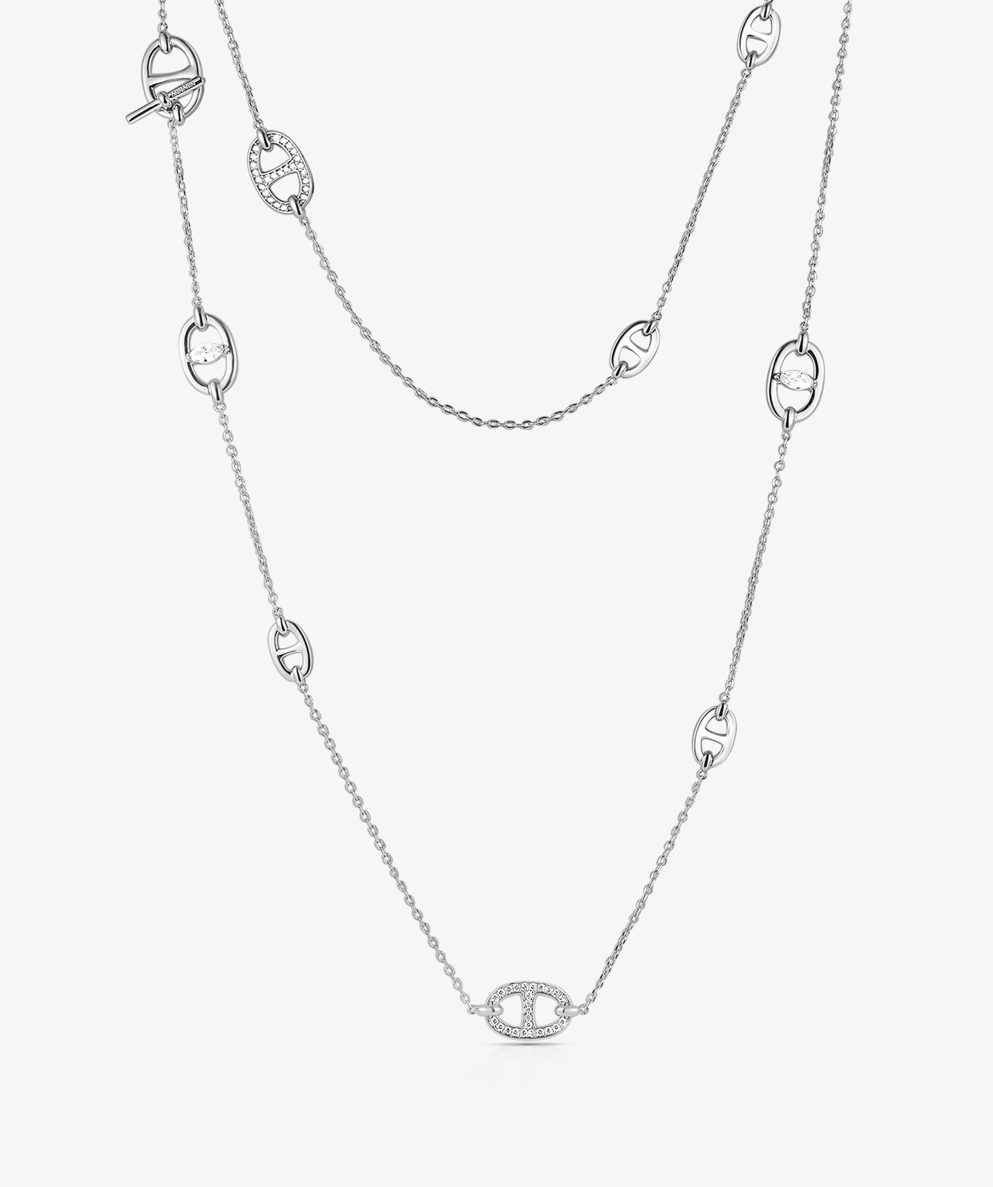 Sterling Silver Mariner Chain Layered Necklace – 120cm Long | MaiaMina