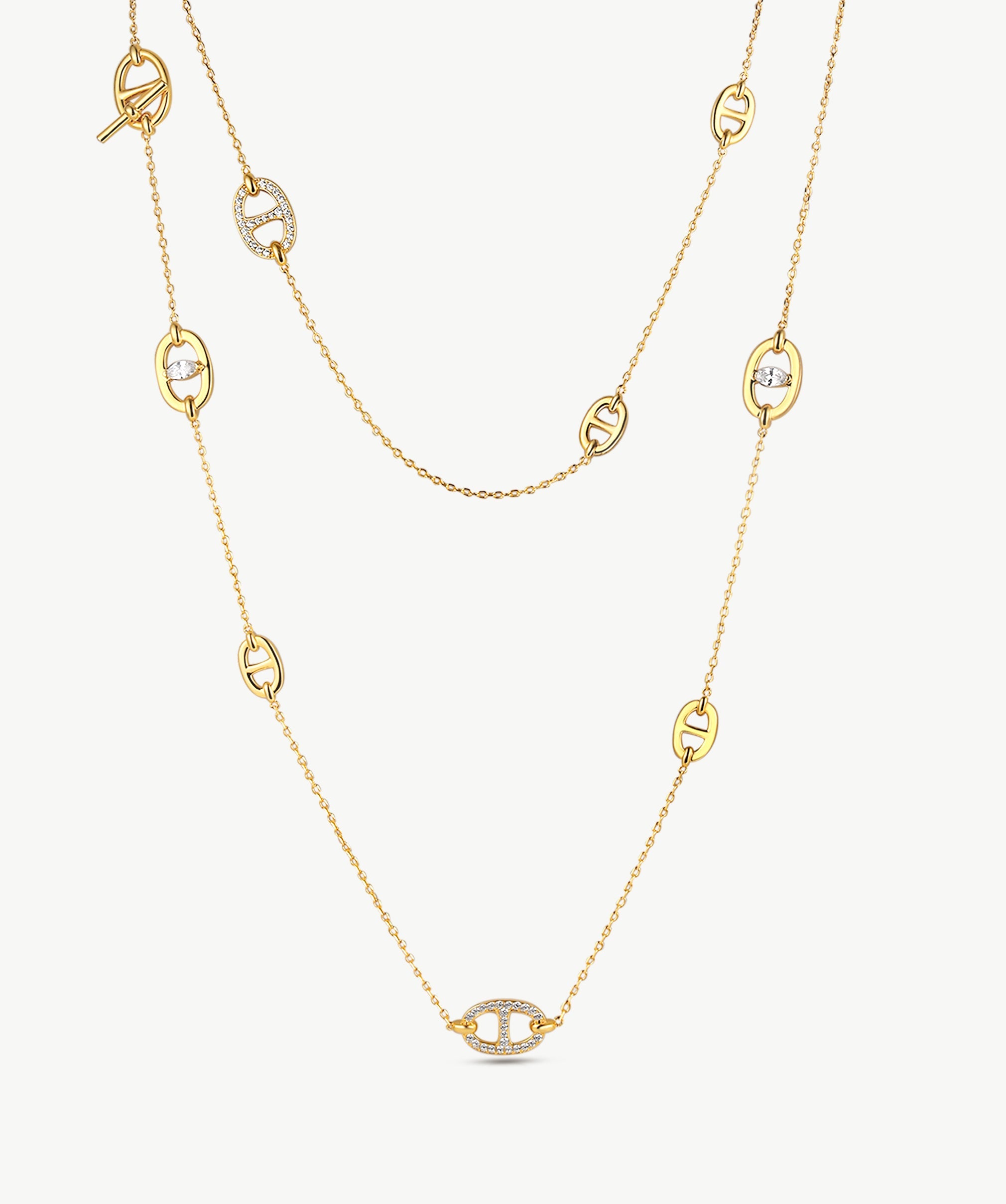 18K Gold Plated Mariner Chain Layered Necklace – 120cm Long | MaiaMina