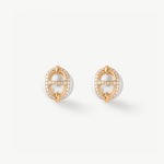 18K Gold Plated Pearl Stud Earrings with Pave Mariner Design – Elegant Nautical Jewelry | MaiaMina