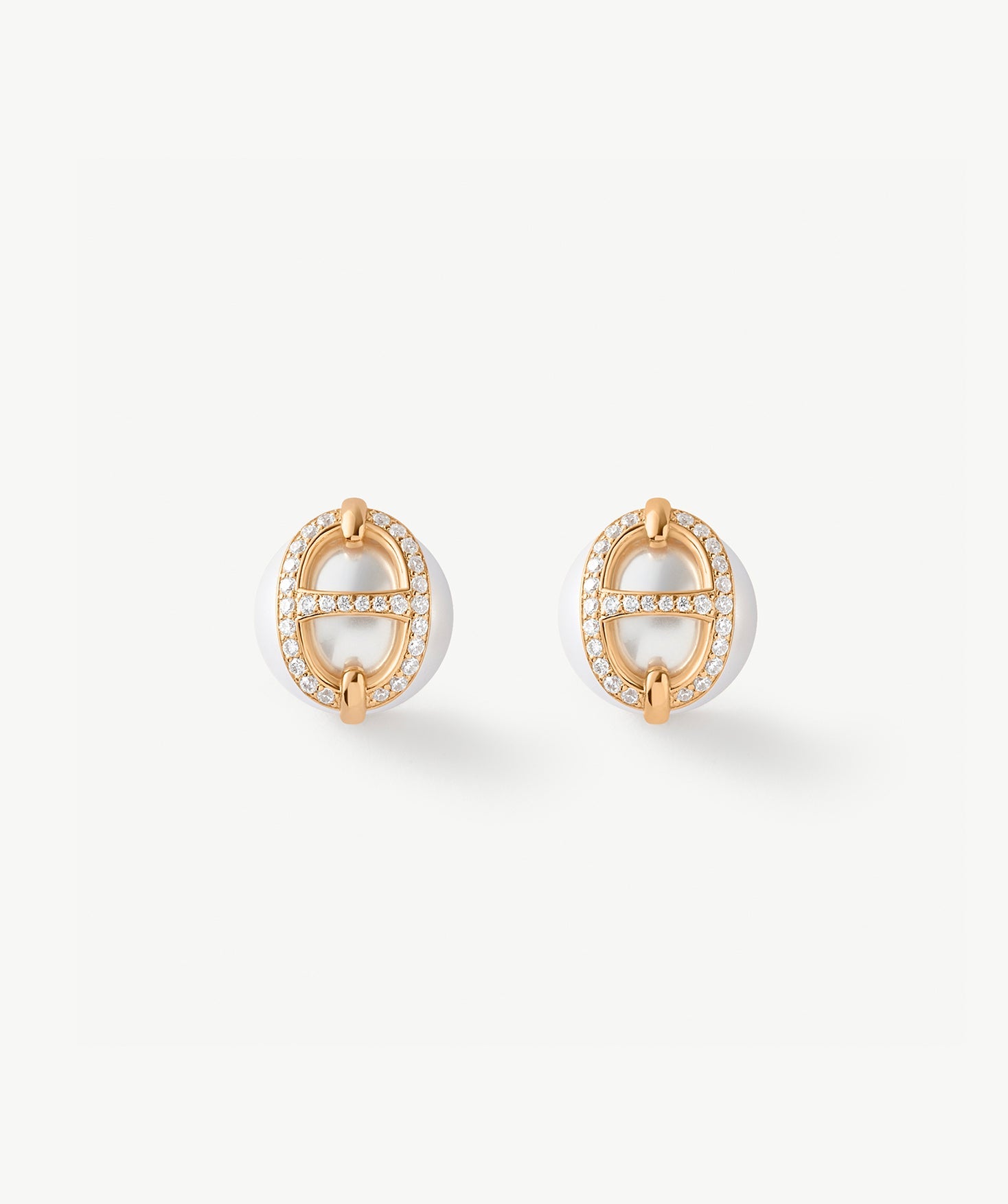 18K Gold Plated Pearl Stud Earrings with Pave Mariner Design – Elegant Nautical Jewelry | MaiaMina