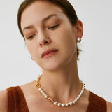 18K Gold Plated Pearl Necklace with Pave Mariner T-Bar - Elegant Everyday Jewelry | MaiaMina
