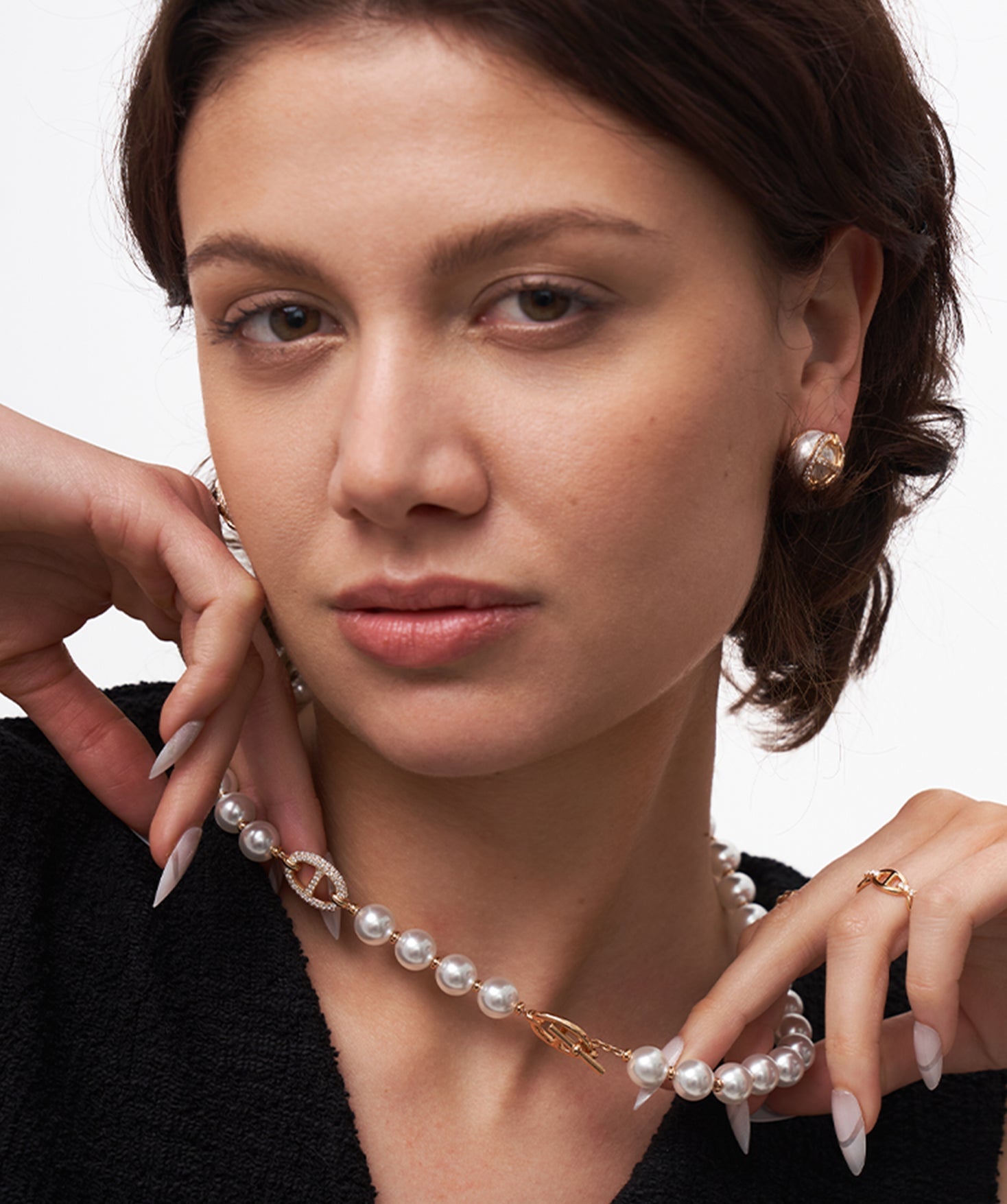 18K Gold Plated Pearl Necklace with Pave Mariner T-Bar - Elegant Everyday Jewelry | MaiaMina