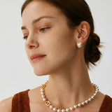 18K Gold Plated Pearl Necklace with Pave Mariner T-Bar - Elegant Everyday Jewelry | MaiaMina