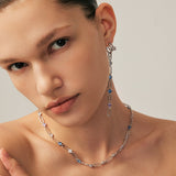 Paperclip Chain Necklace in Rhodium with Blue and Purple Gemstones – Wilda Collection | MaiaMina