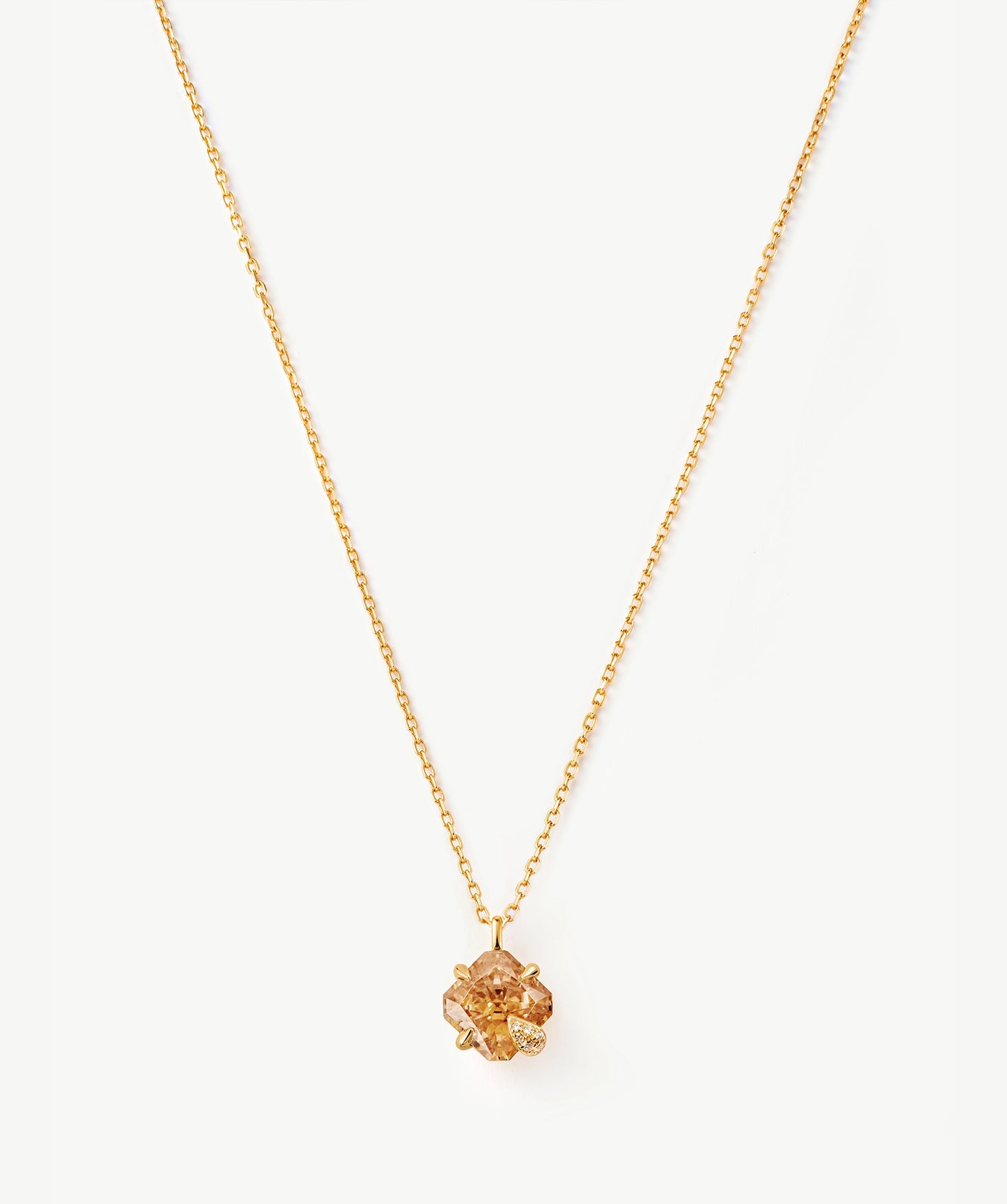 Gold Solitaire Pendant Necklace with Champagne Zircon | MaiaMina