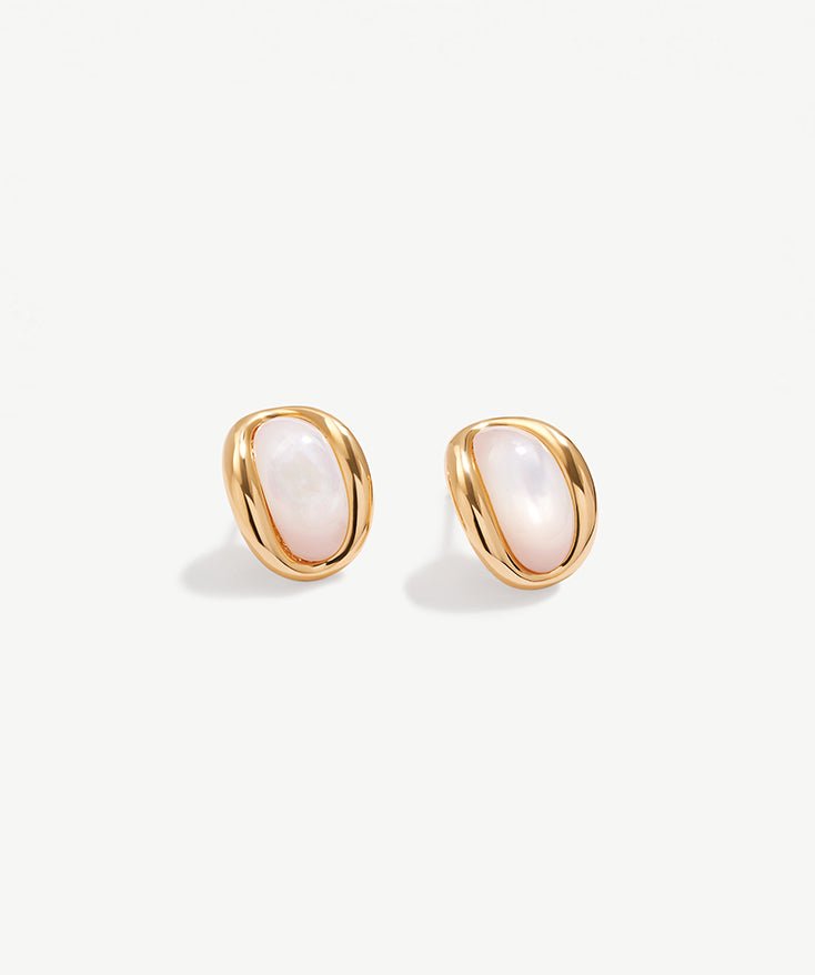 Oval Mother of Pearl Stud Earrings for Women, 18K Gold Plated Sterling Silver Hoop Earring | MaiaMina