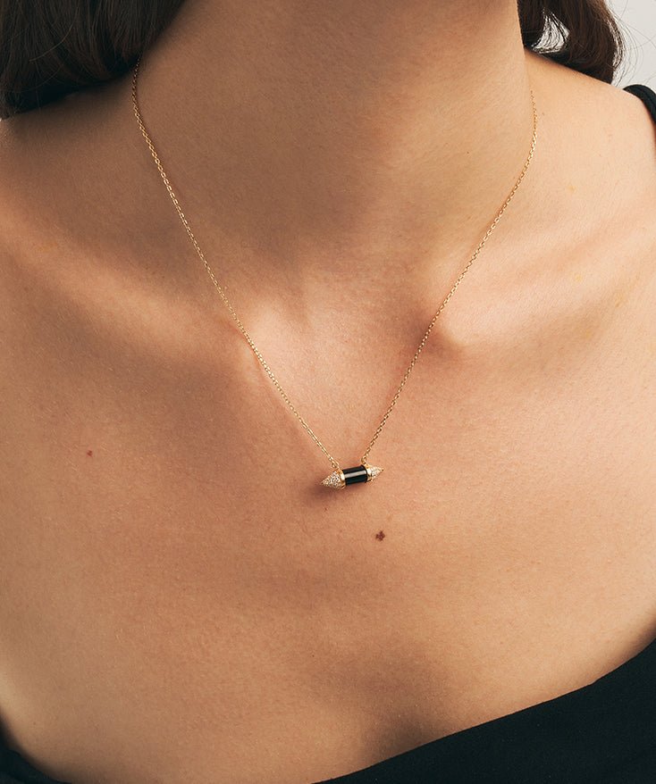 Modern Black Onyx Pave Pendant Necklace | MaiaMina