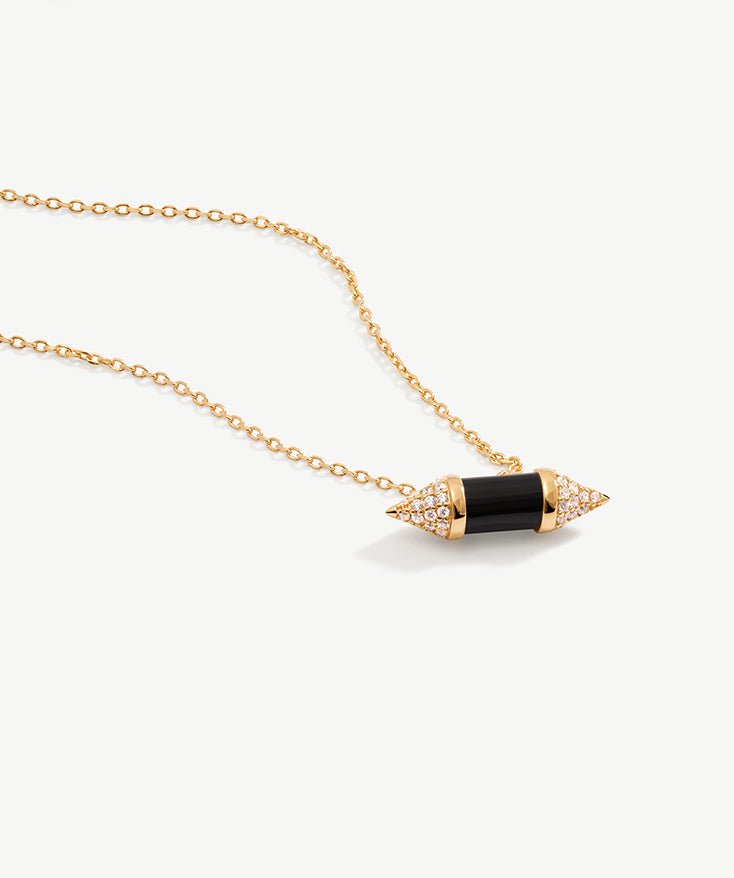 Modern Black Onyx Pave Pendant Necklace | MaiaMina
