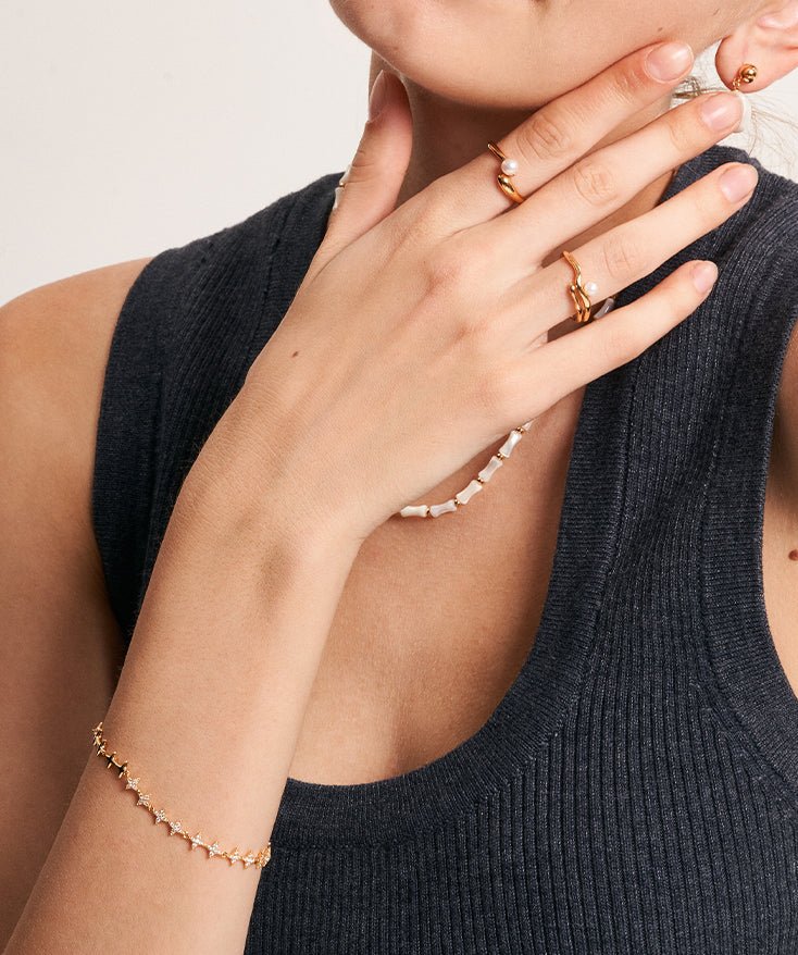 Dainty Pave Star Chain Bracelets for Women, 18k Gold Plated Sterling Silver Bracelet | MaiaMina